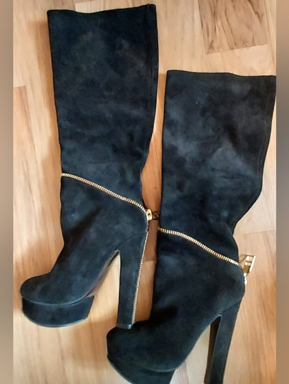 Donald J. Pliner Gloria 02 Black Suede Knee-High Platform Boots Size 6
